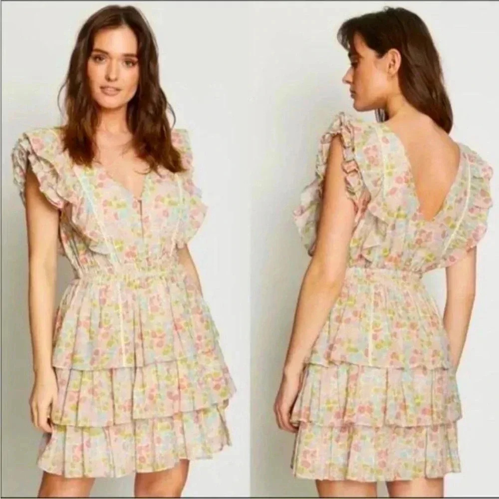 Anthropologie Love the label Inés ivory ruffle tiered dress